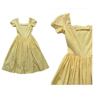 VTG 50s/60s Tea Dress With Bow Detail, Butter Yellow,Cotton,Party, Ladies/Girls